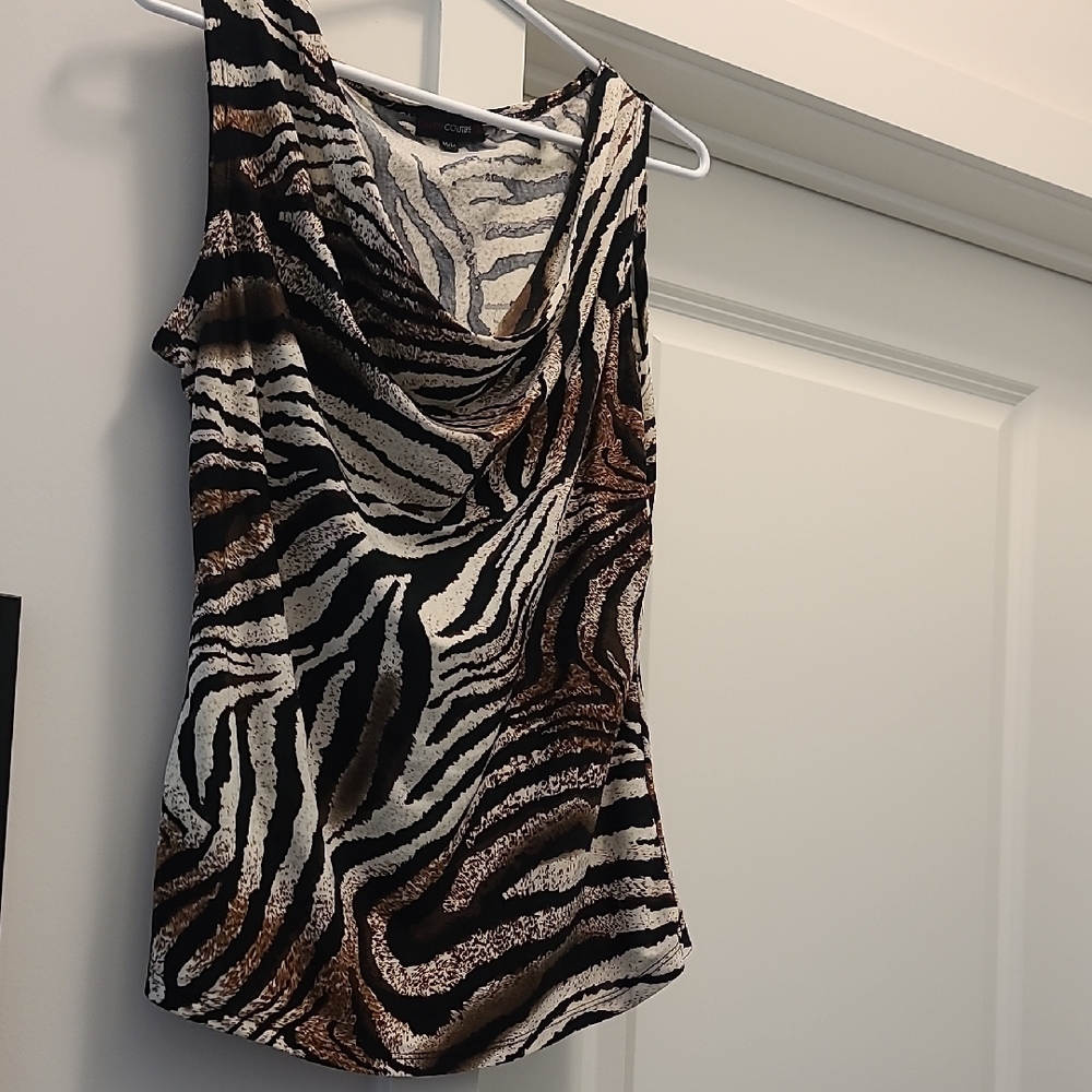 White and Brown Ruched Sleeveless Tank Top